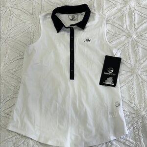 Foray Golf White and Black Sleeveless Polo Shirt